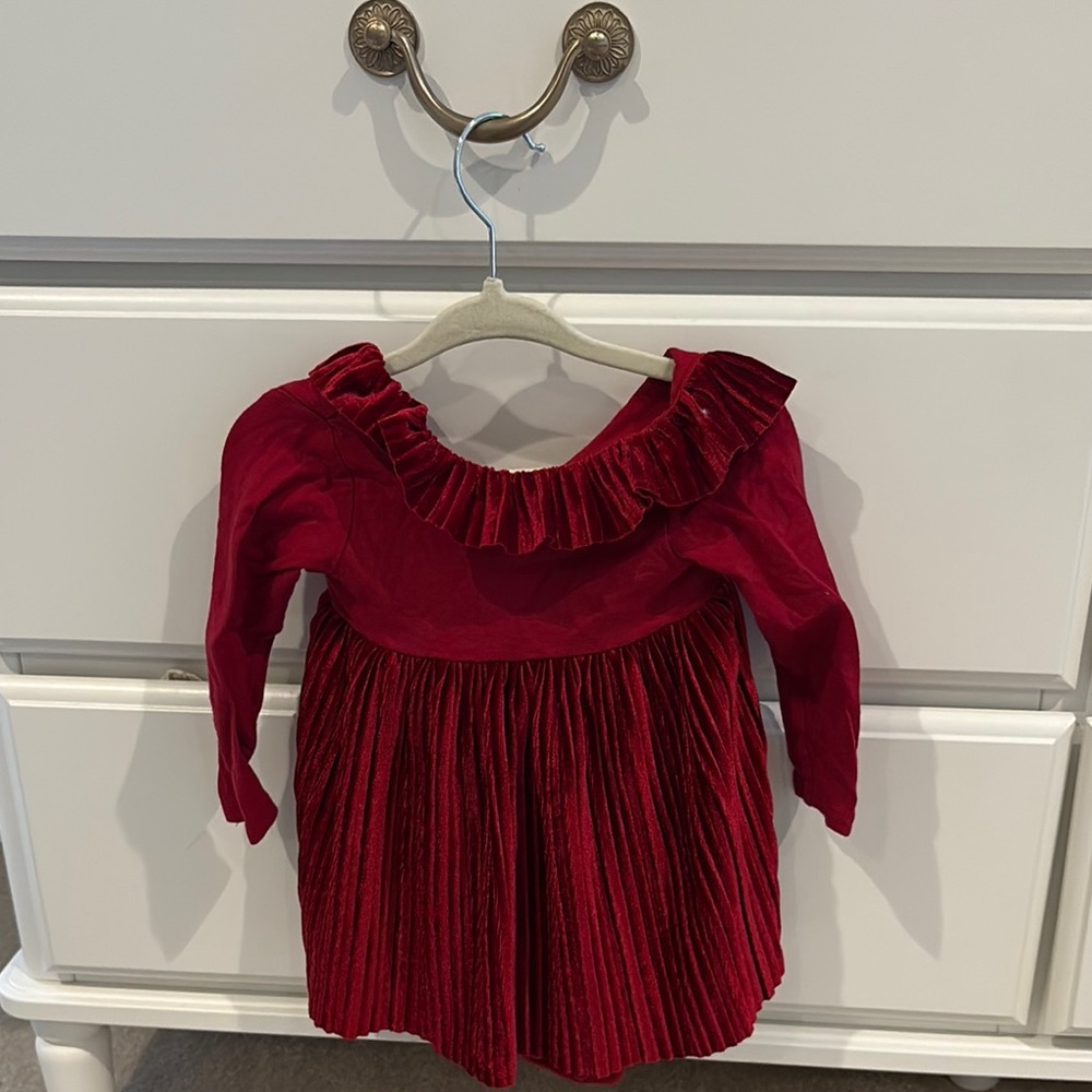 H&M Red Velvet Long Sleeve Dress